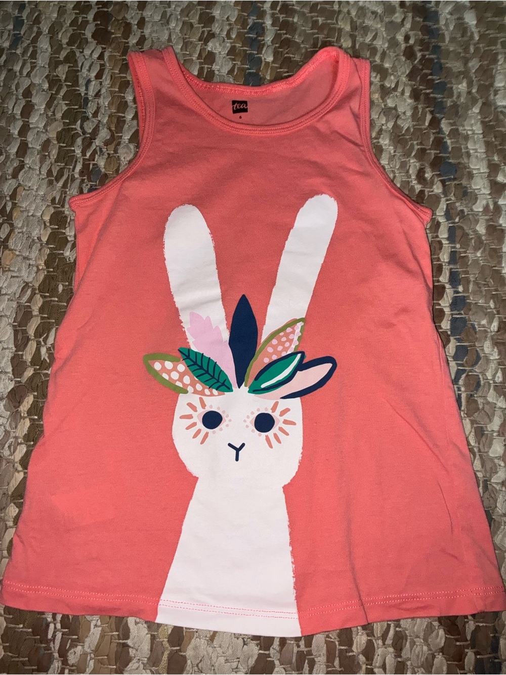 Tea Collection Coral Tank with White Bunny and Leaf Motif